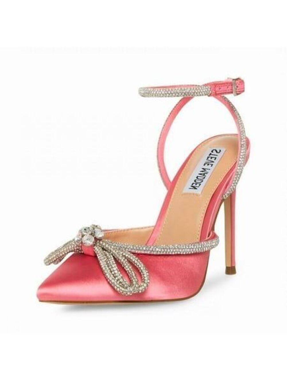 Steve Madden Viable Rhinestones Ankle Strap Satin Pumps Pink ($129.95)